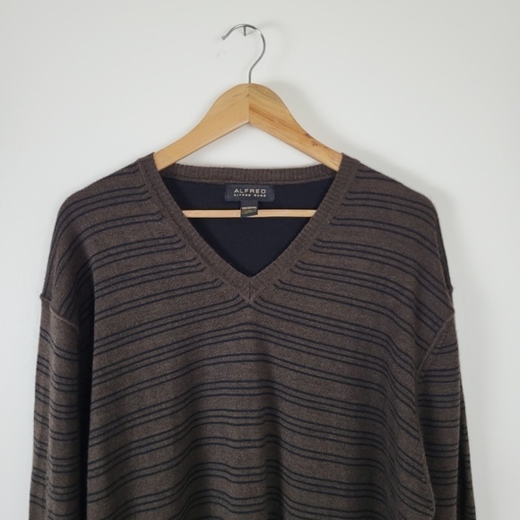 Merino Wool Crew Neck Sweater V-neck stripes stripes soft long sleeve - Picture 2 of 9